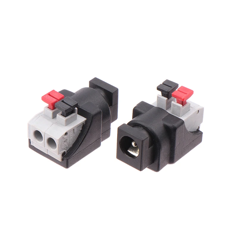 2 pçs clipe livre de soldagem primavera conector dc 5.5*2.1mm macho fêmea encaixe plug dc conector adaptador para tira led sem parafuso