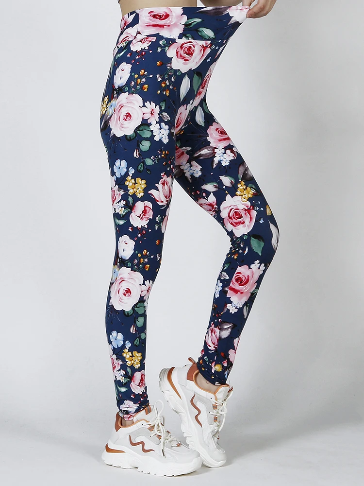 CUHAKCI-mallas Push Up de entrenamiento para mujer, Leggings con estampado de flores de color rosa marino, ropa deportiva, pantalones de lápiz de