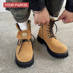 Original Winter new Mading boots for men big yellow boots side zipper workwear motorcycle short boots high top leather shoes