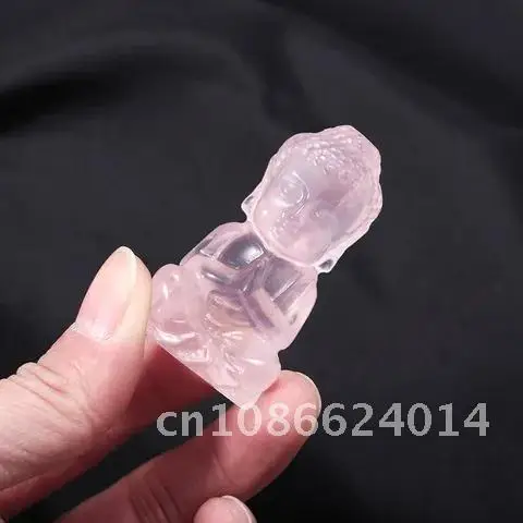 Natural Gemstones Carved Baby Buddha Fengshui Statue Clear Quartz Pink Crystal Figurine Reiki Crafts Home Desktop Decor Gift 1pc