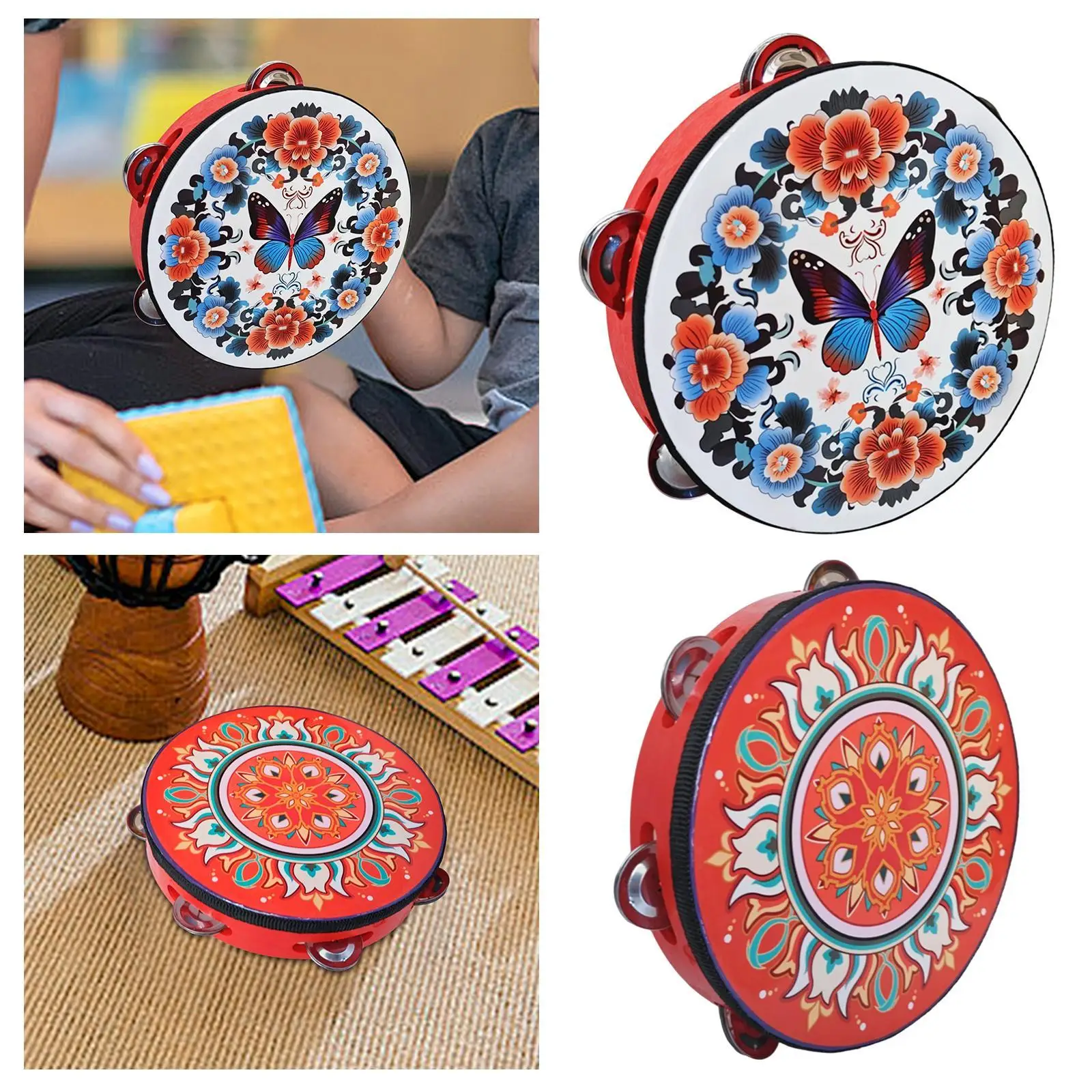 8 inch Tambourine Hand Held Drum Educational Toy for Family Kids Concert