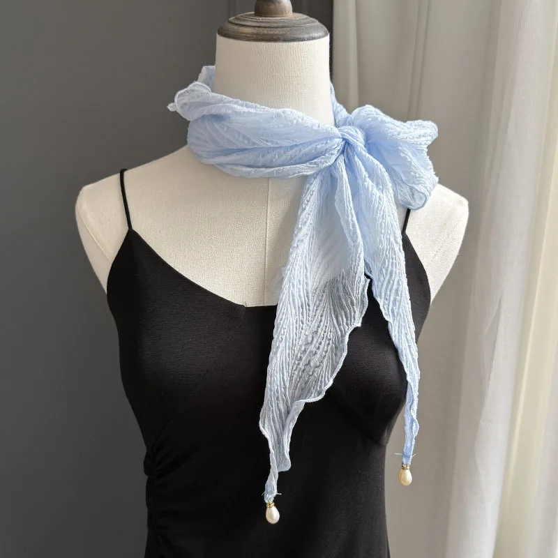 

Блестящий плиссированный шарф с жемчужной подвеской, милый и декоративный шарф для шеи с лентами, в японском и корейском стиле.