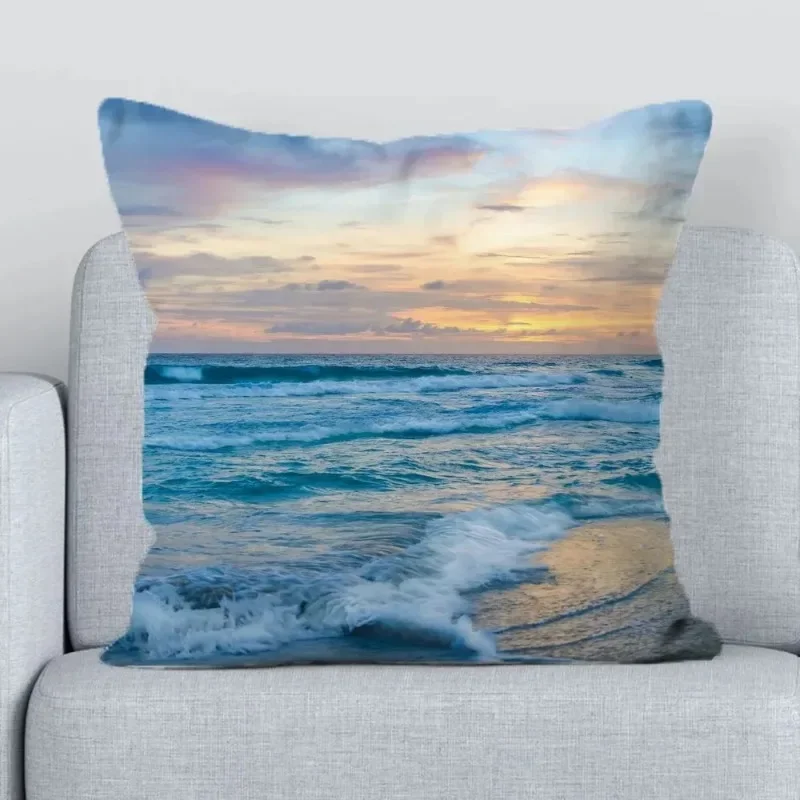 Autumn Decorative Pillowcase Home Decorative Pillowcase Beach Ocean Print Casual Cushion Cover