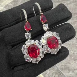 Romantic Lady Ruby Diamond Dangle Earring Real 925 Sterling Silver Jewelry Engagement Wedding Drop Earrings for Women Gift