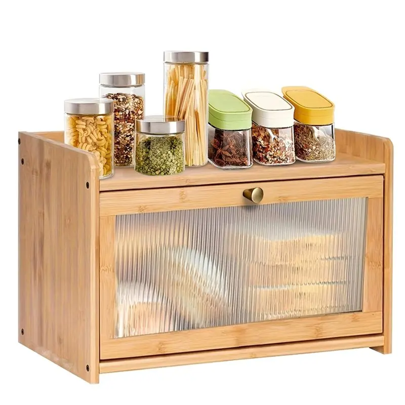 

Dustproof For Snacks, Bamboo Acrylic Bread Box With Lid-1Pc Kitchen Storage Organizer For Spices And Cosmetics