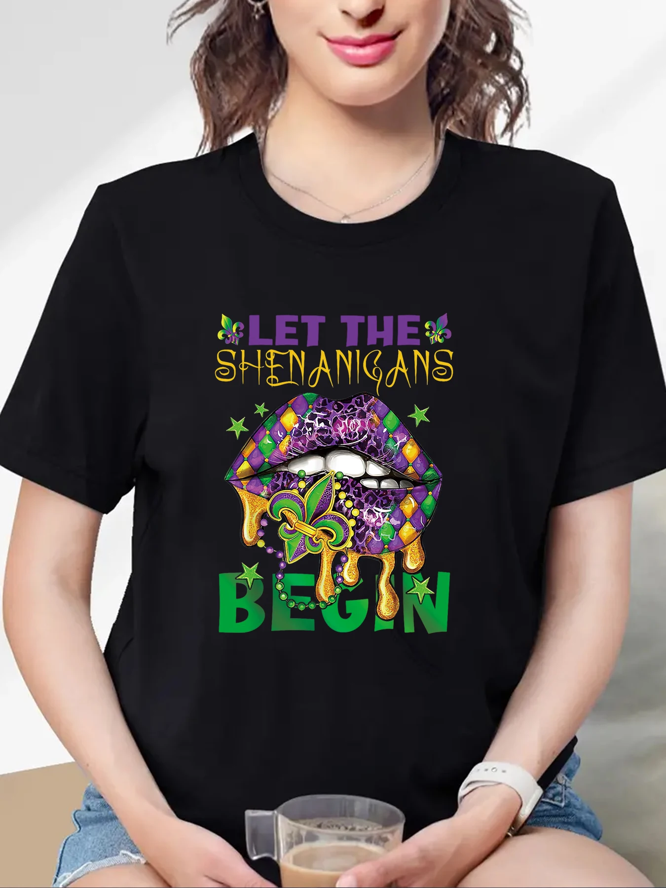 Zomer T-Shirtmardi Gras Shirt Voor Dames Het Is Mardi Gras Shirt Carnaval Outfit Shirt Vakantie Gebleekte Tops Met Korte Mouwen