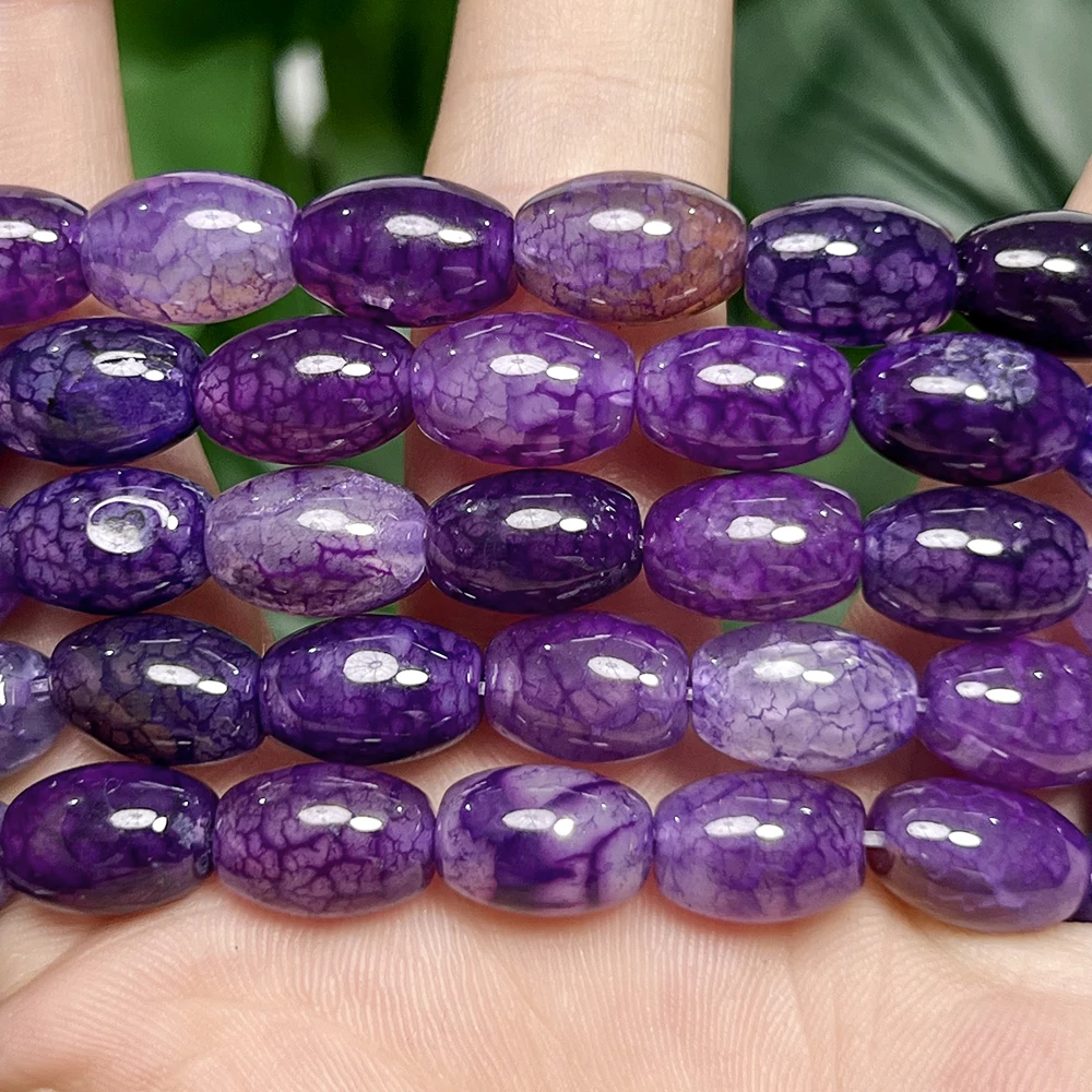 12x8mm Purple Dragon Veins Cracked Agate Beads Natural Stone Beads Rice Beads for Jewelry Making DIY Bracelet Necklace 15''