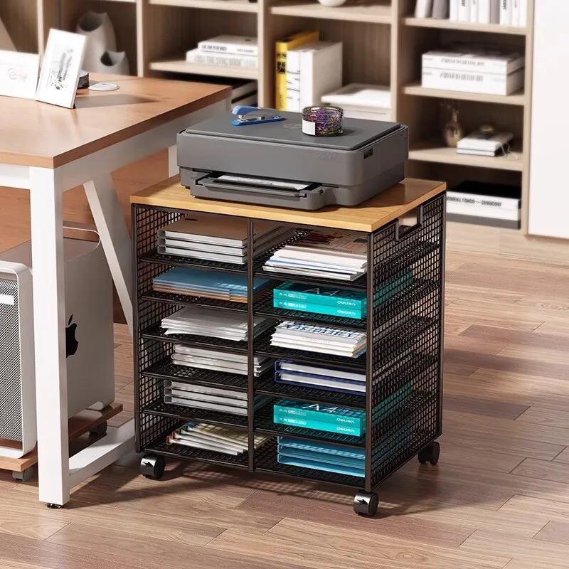 Mobile File Organizer Rack with Wheels, Under Desk Storage Cabinet, Desktop Printer Stand with Multi-Tier Shelves for Office