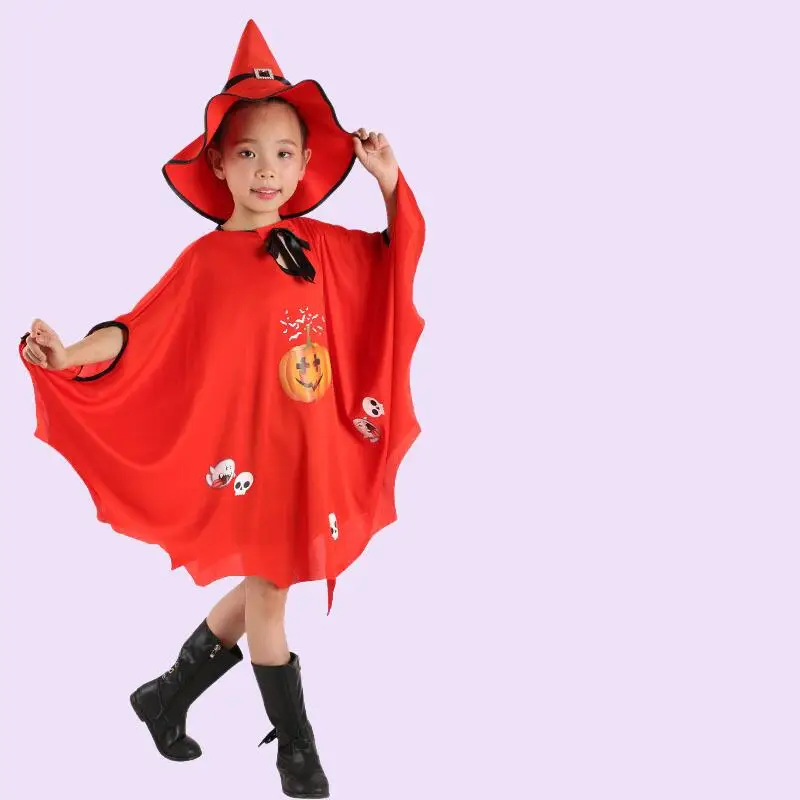 عباءة الهالوين Kawaii للأطفال الجديدة أنيمي الكرتون الساحرة لعب الأدوار أداء اليقطين زي قبعة عباءة مجموعة هدية عيد