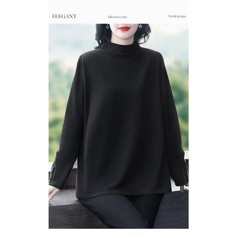 

Женская бархатная утолщенная нижняя часть с вышивкой, осенне-зимняя новая полуводолазка, свободный низ с длинными рукавами