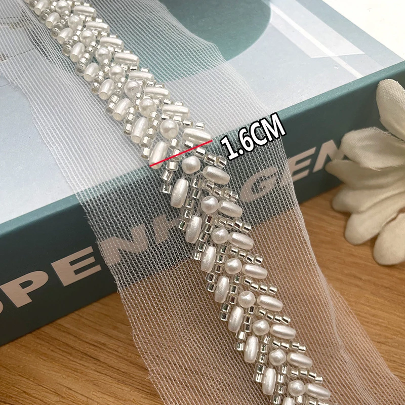 1Yard(90CM) New Pearl Ribbon Embroidery Beaded Lace Trim for Wedding Dress Beads Ribbon for Sewing Crafts