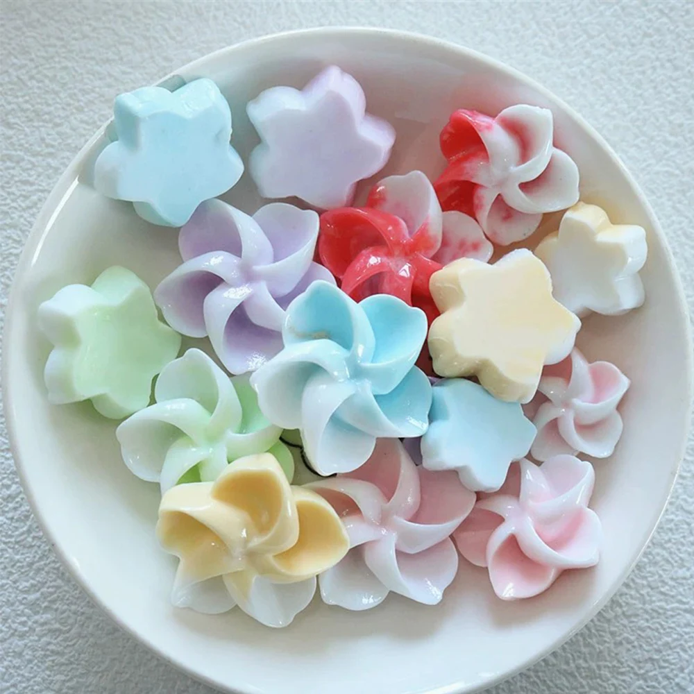 10PCS 18 23 26mm Gradient Flower Miniature Flat Back Resin Cabochons For Hairpin Scrapbooking DIY Home Decor Craft Accessories