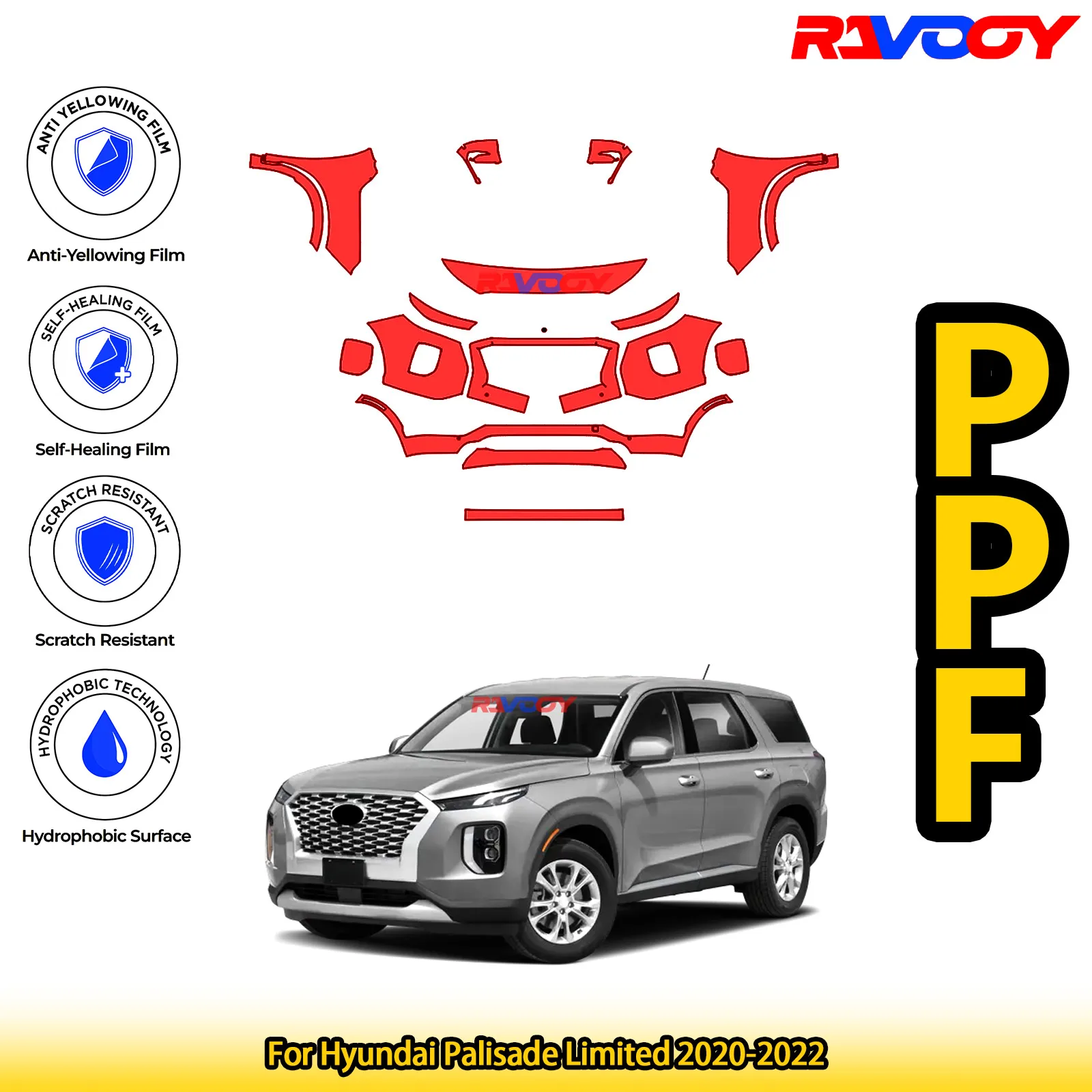 

For Hyundai Palisade Limited 2020-2022 Glossy Matte Black Precut front PPF Kit Paint Protection Film