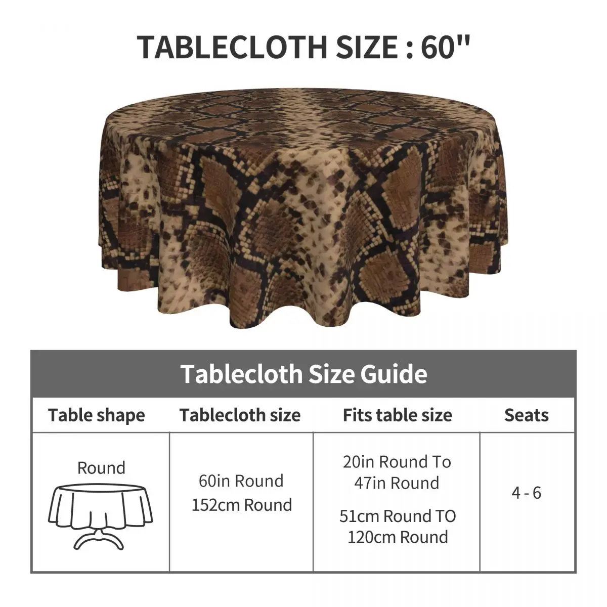 Brown Snakeskin Tablecloth Animal Print Polyester Round Table Cover Funny Custom Table Cloth For Wedding Birthday Party