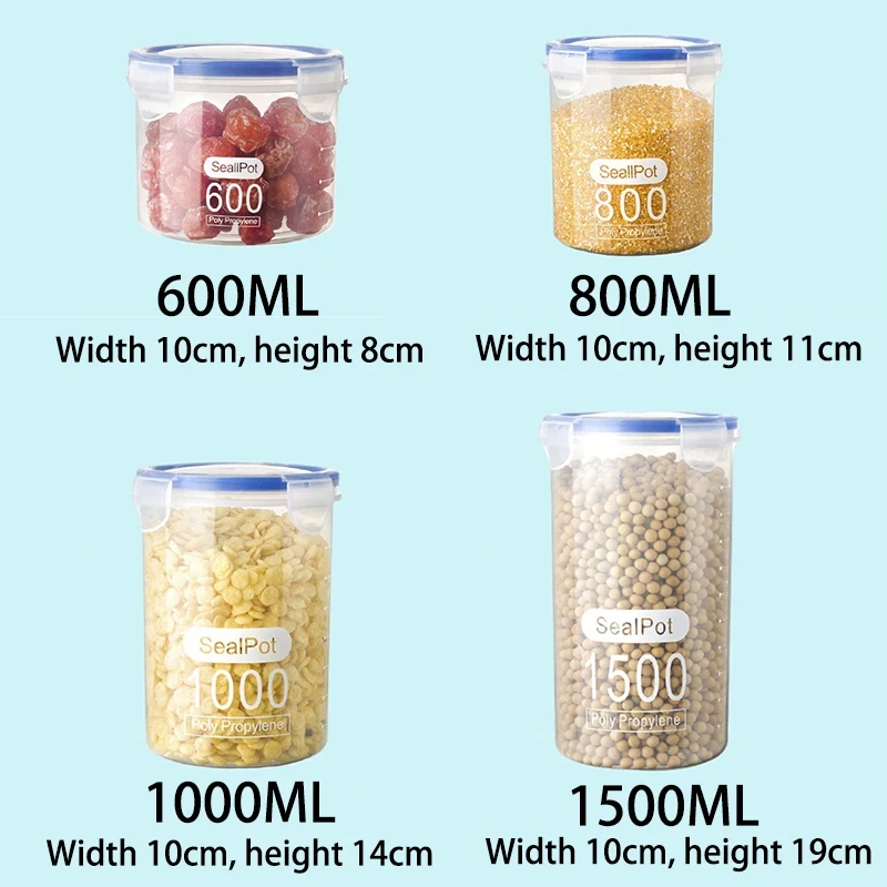 Plastic Sealed Tank Large Capacity Crisper Kitchen Organize Grain Storage Box With Scale Sealed Box Clear Jar Spice Container