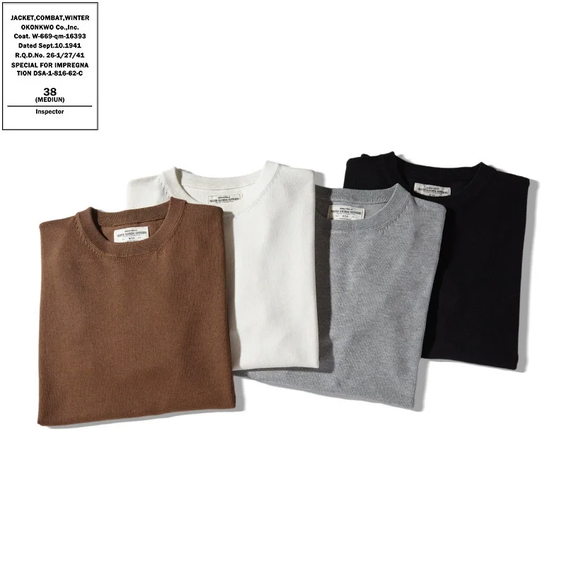 

OKONKWO Solid Color Short Sleeved Knitted T-shirt Soft Sticky Texture Italian Round Neck TEE Outdoor Training Military Clothes