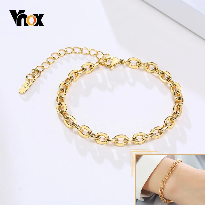 Vnox Chic O Flat Snake Chain Bracelets for Women, Minimalist Stainless Steel Herringbone Rectangle Figaro Links,Wrist Jewelry