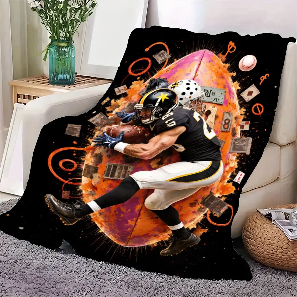 لاعب كرة القدم الأمريكي الديناميكي في بطانية الحركة - تصميم فني من بيتسبرغ ستيلرز باللونين الأسود والأصفر، يتميز بفو نابض بالحياة