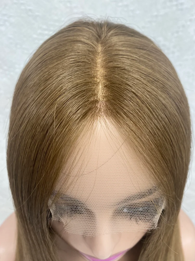 HD Lace Frontal Jewish Wig 100% Raw Hair Ombre Light Brown Color 22 Inches Long Straight Hair Full Volume Density Cap Size L