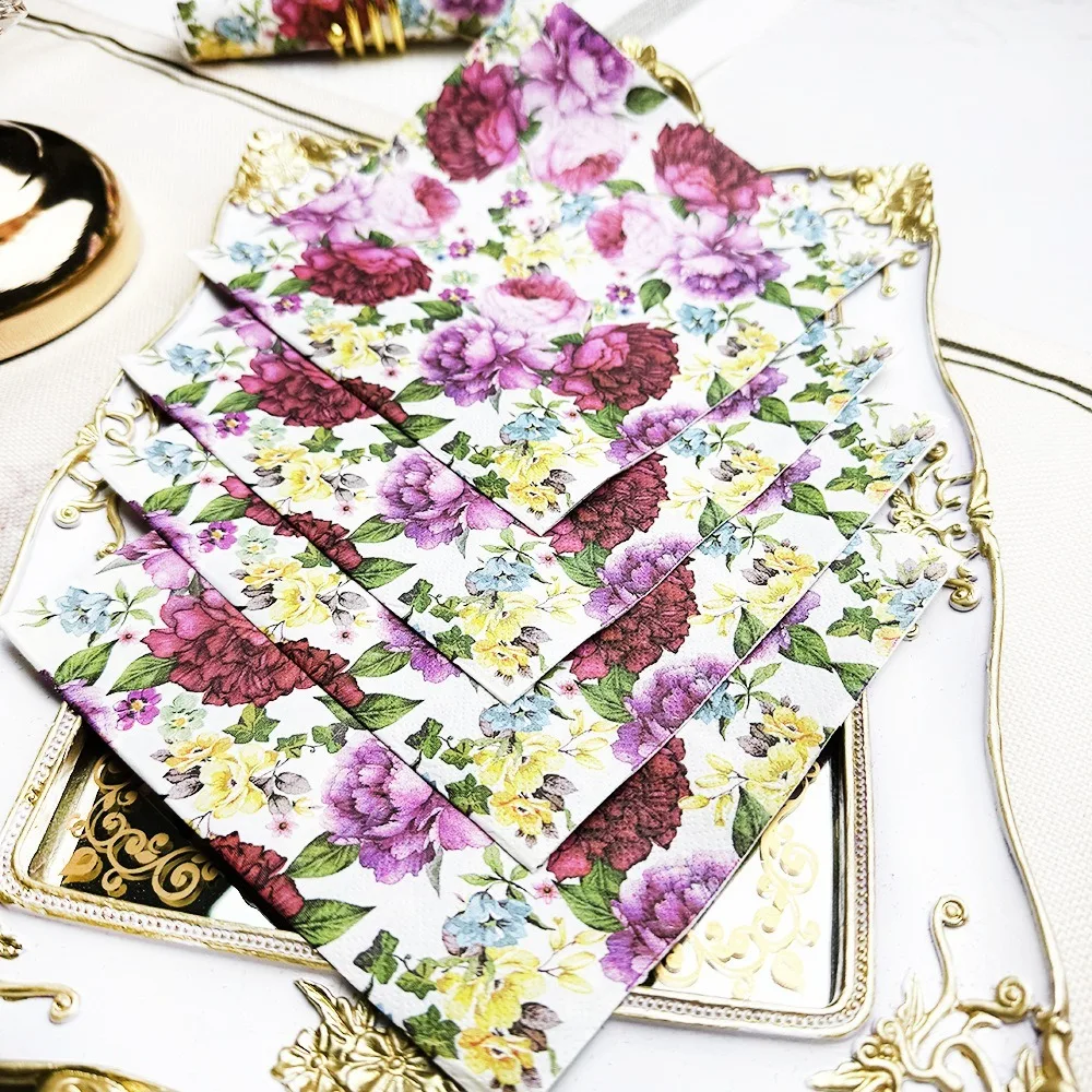 2 packs Disposable Flower Paper Napkins Colorful Square Floral Serviette Paper 33cm Cartoon Printed Tissue Wedding Decor