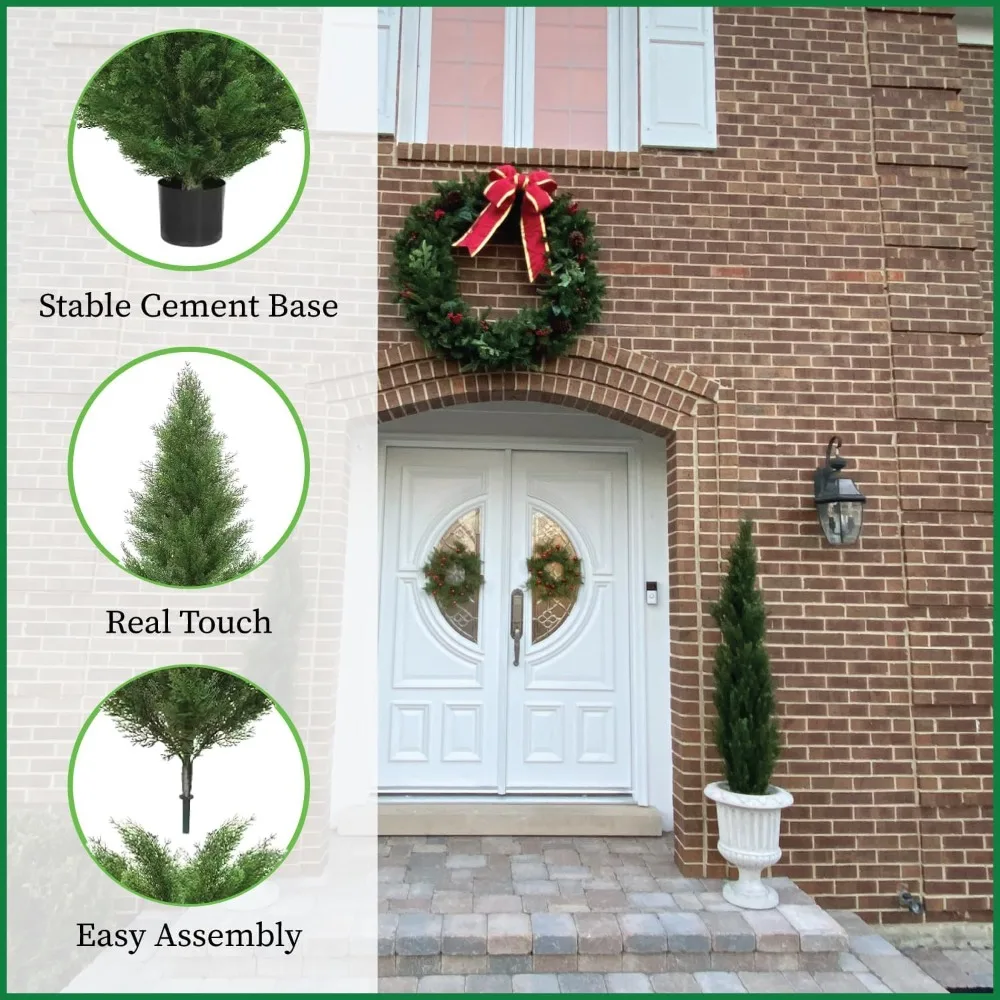 

Two 5-foot Outdoor Artificial Snow Pine Trees, Potted Plants, Two Peaceful Buildings