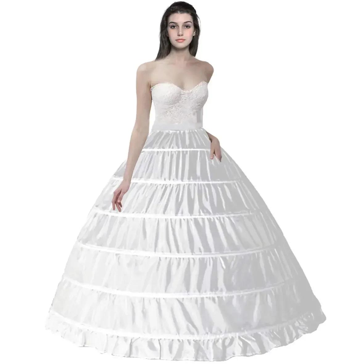 Crinoline Petticoat 6 Hoop Ball Gown กระโปรง Slips ยาวกระโปรงสําหรับงานแต่งงานชุดเจ้าสาว