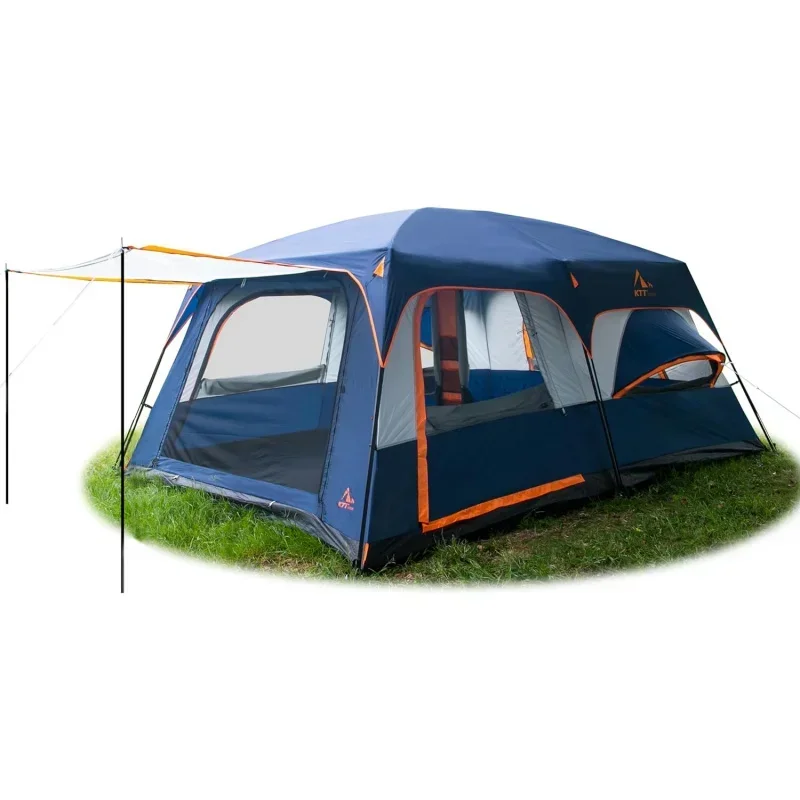 QWKTT Extra Large Tent 10-12 Person(A),Family Cabin Tents,2 Room,3 Doors and 3 Windows with Mesh,Straight Wall,Waterproof,Double