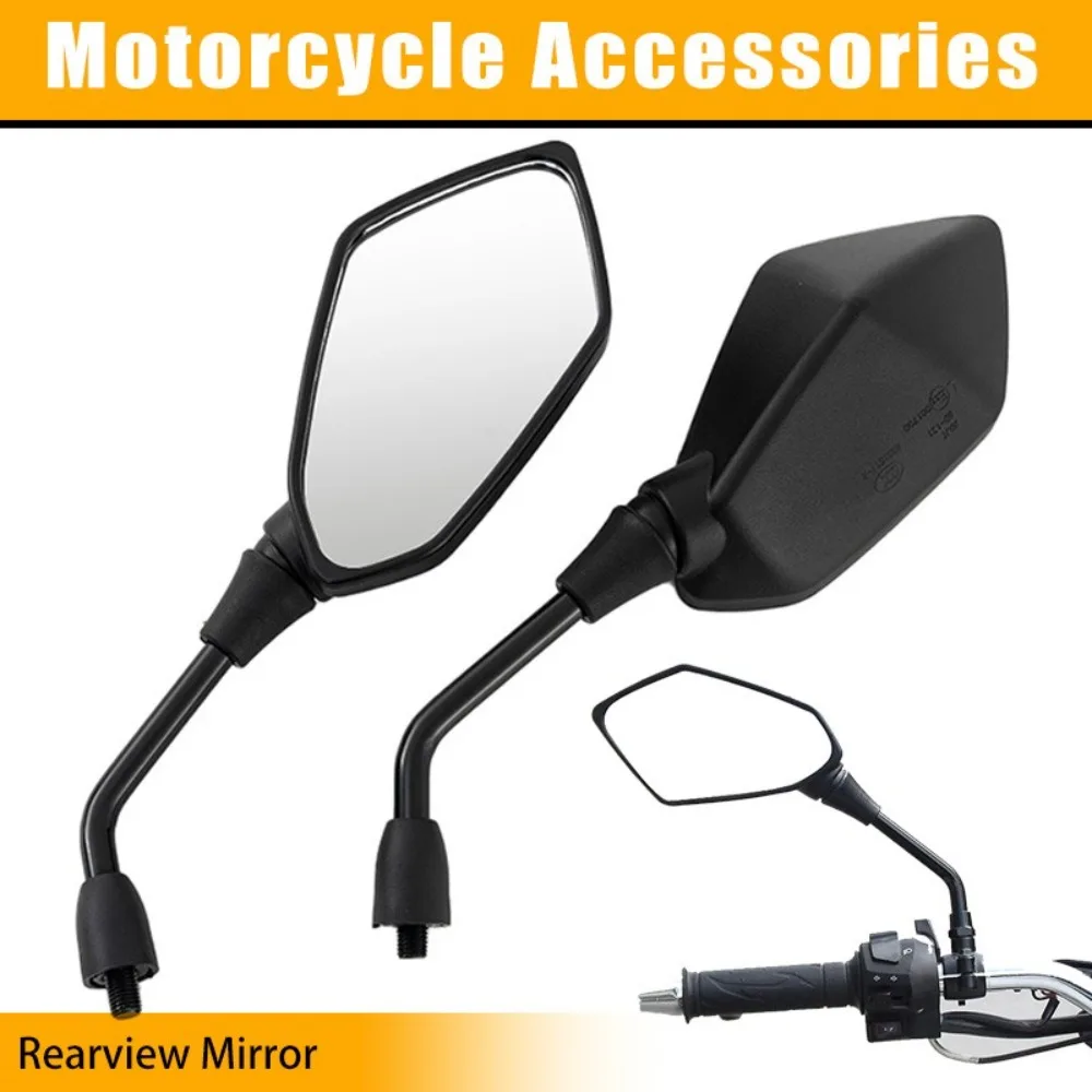 2PCS 10mm Black Motorcycle Bike Wing Rear View Side Mirrors Motorbike Rearview Wide Angle Horizon Rear View Mirror Replacement