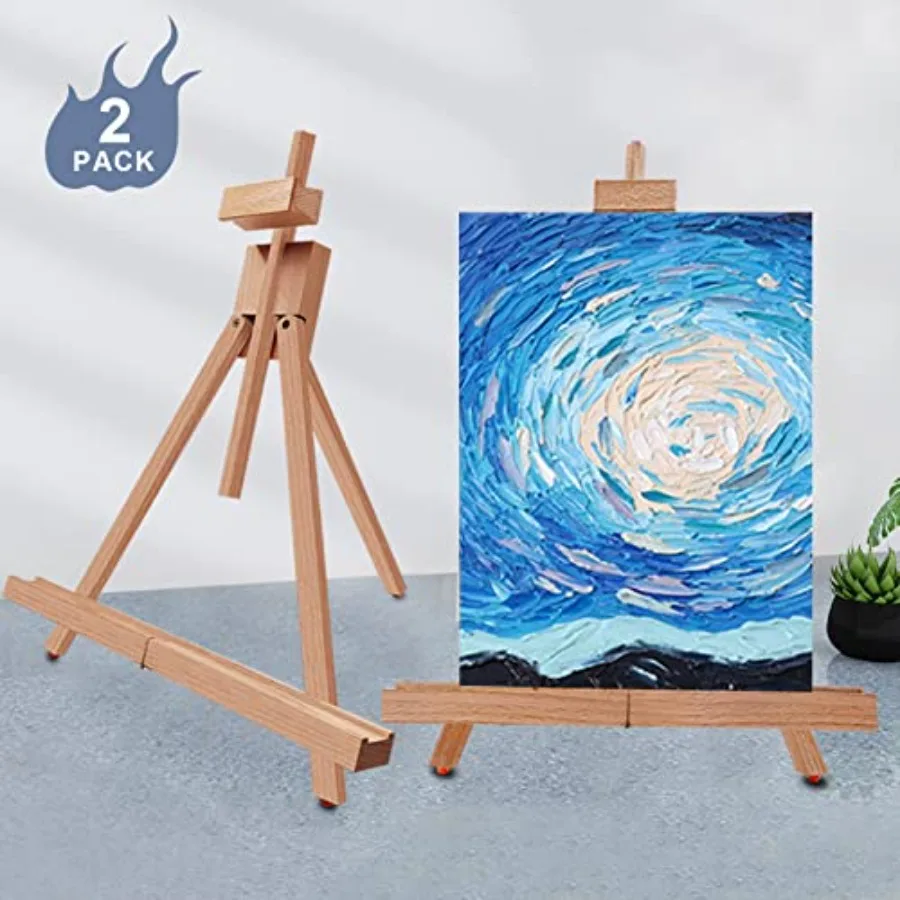 Painting Easel, A-Frame Wooden Tabletop Easel Display Stand 2 Pack Adjustable, Holding Canvas Up to 22
