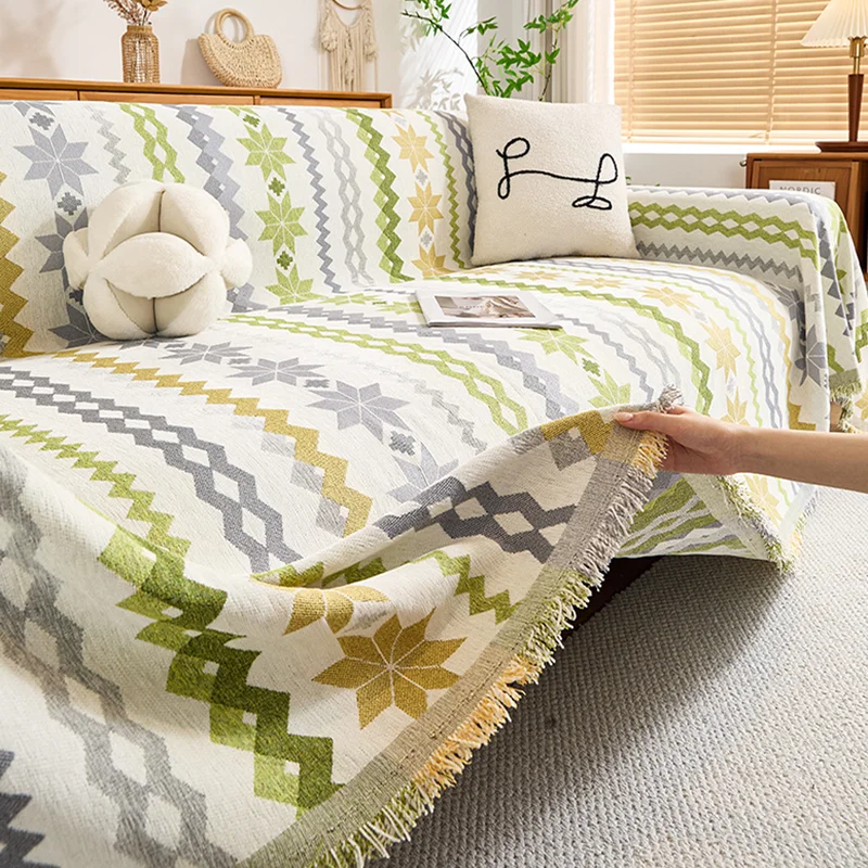 Bohemian Diamond Star Printed Sofa Towel Soft Double Face Usable Sofa Cover for Pets Anti-Scratch Anti-Dirt Furniture Protector