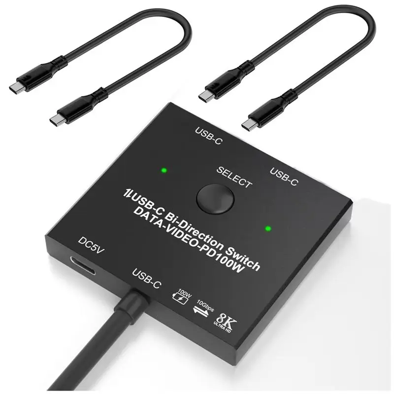 B27B 2 Port Bi-Directional USB C Switcher Transfer 1X2/2X1 KVM Switch For Laptops Monitor 100W Charging+ 10Gbps Data+ 8K Video