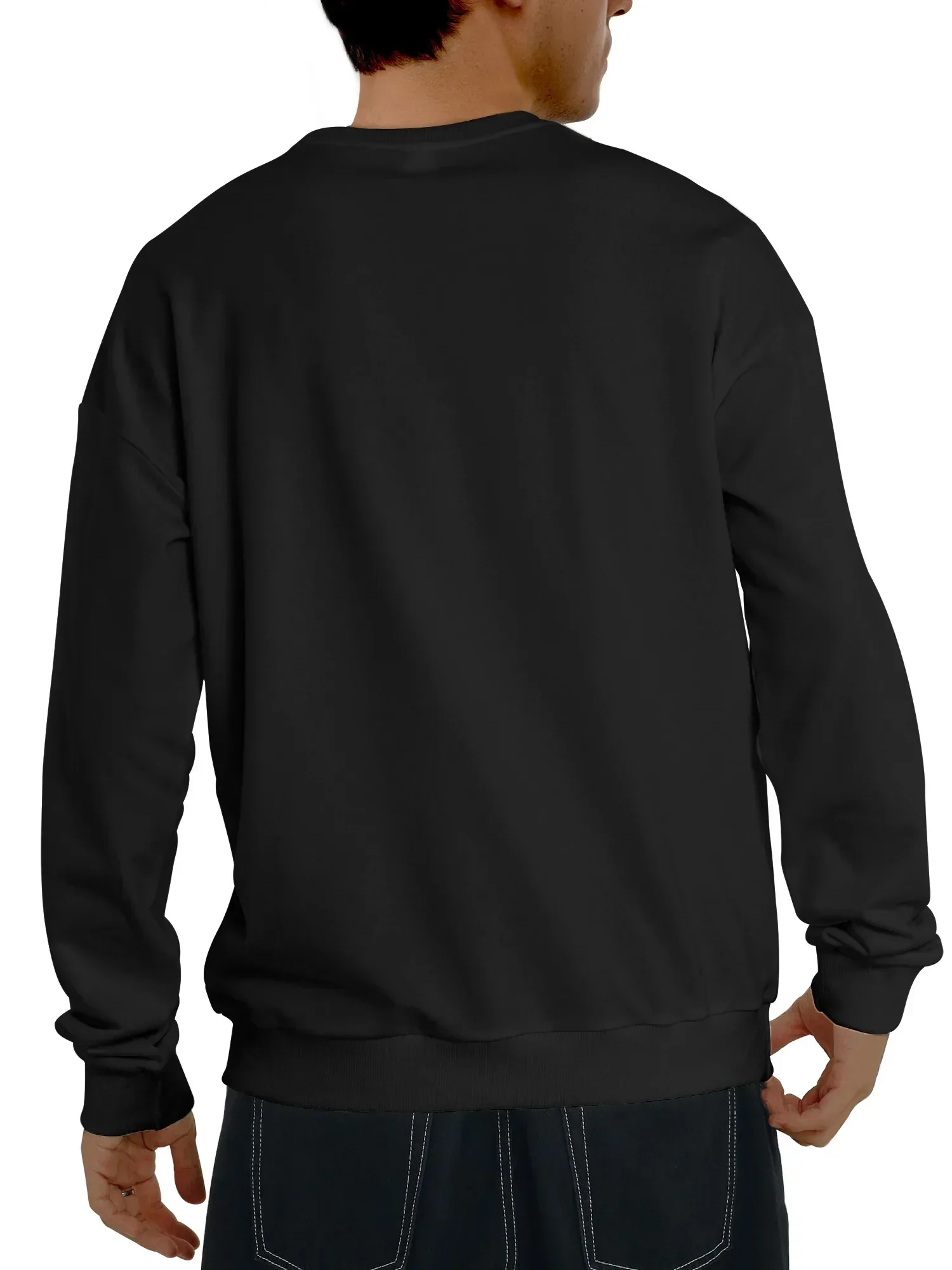 سترة رجالية سوداء كاجوال فضفاضة برقبة دائرية مع طباعة شعار ميلانو فيروزي - بلوفر بوليستر ناعم، قابل للغسل في الغسالة #4