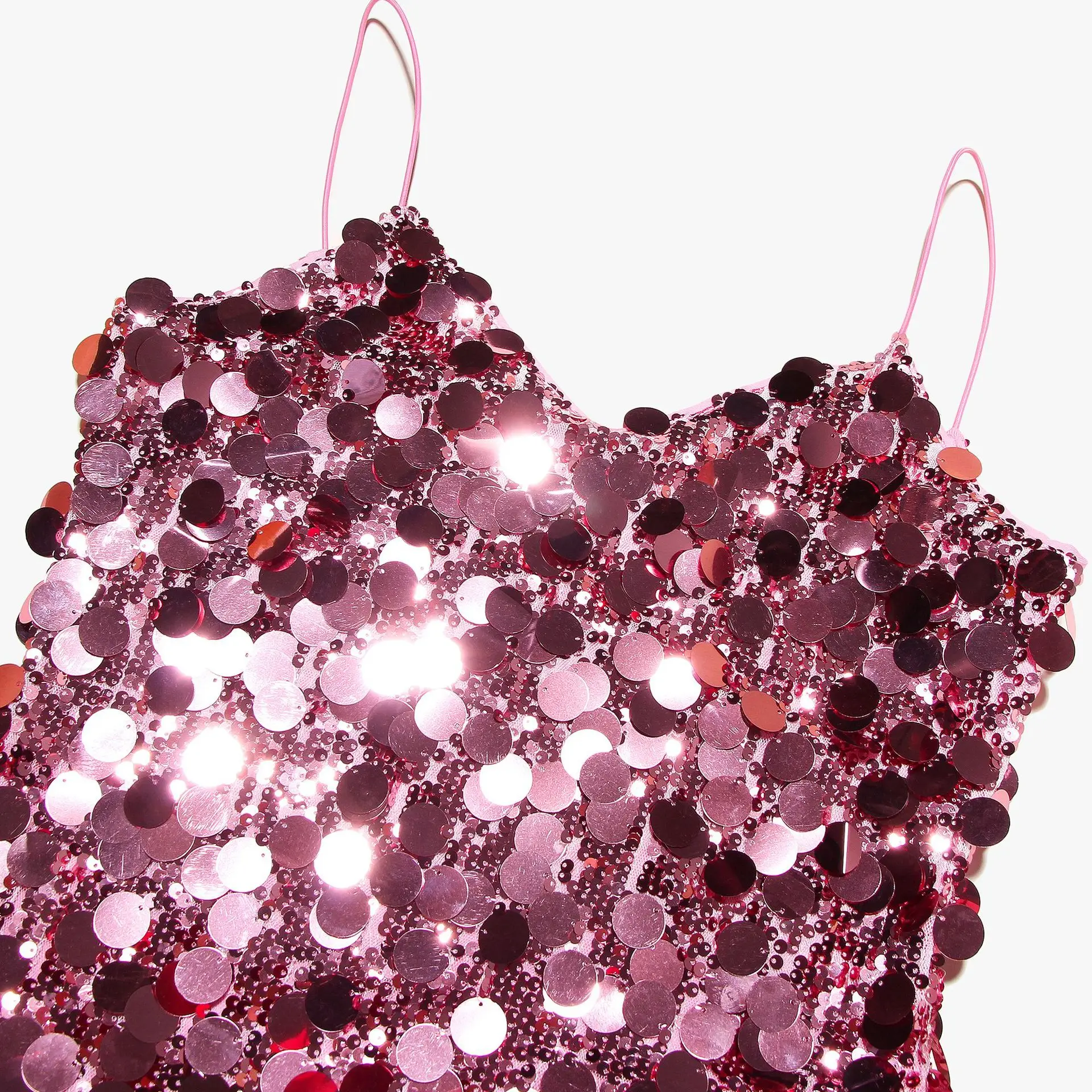 فستان قصير مثير بحزام سباغيتي لامع ترتر للنساء وردي بدون أكمام ورقبة على شكل V سباركلي فساتين ضيقة للنوادي الليلية وحفلات الكوكتيل