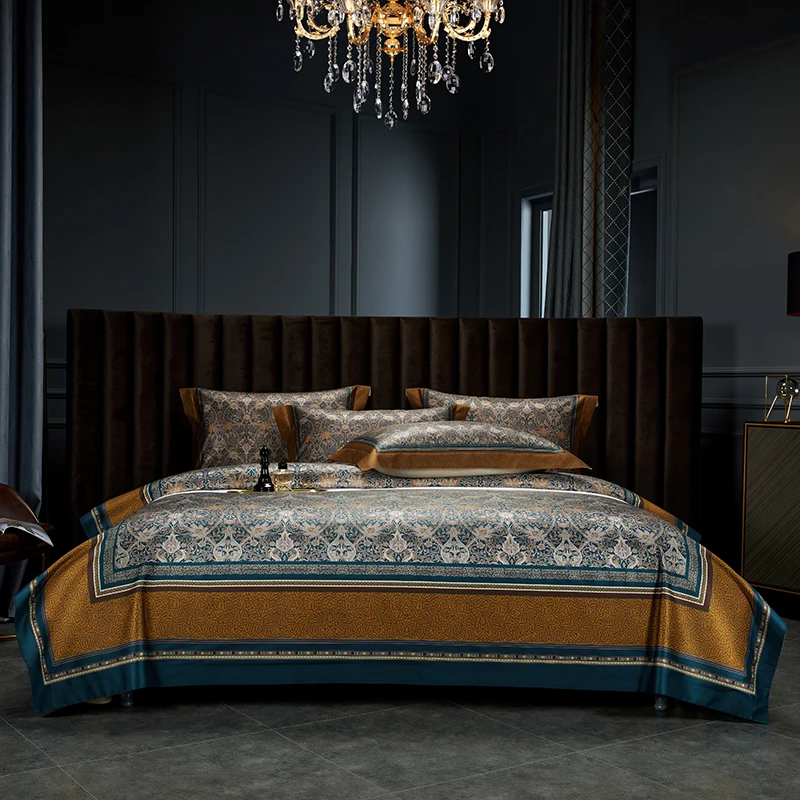 Egyptian Cotton Duvet Cover Set Luxury  Europe Style Retro Digital Printing Bedding Sets Bed Sheet Pillowcases Home Textile