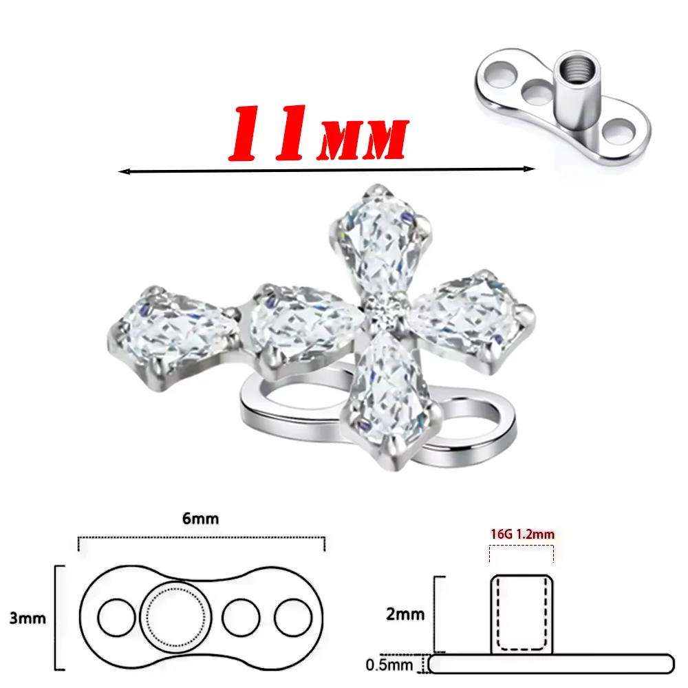 الطبية الصف F136 سبائك التيتانيوم الفاخرة عالية الجودة الصليب زركونيا الترقوة مرساة مسمار المألوف المخفية ثقب المجوهرات