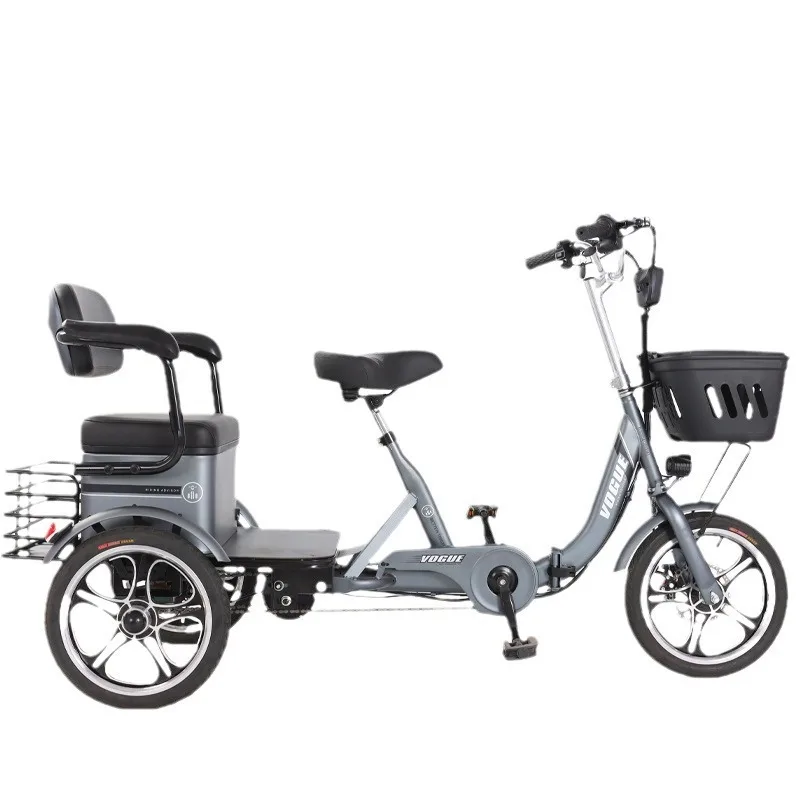 Lithium battery pedals pedaling leisure folding to help two-person elderly walking electric tricycles