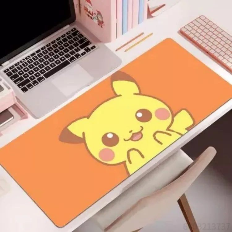 Simple Solid Base Cute Line Creature Large Desk Mat, Minimal Cartoon Mousepad, Anti-slip Lockedge Keyboard Pad for Office Girls