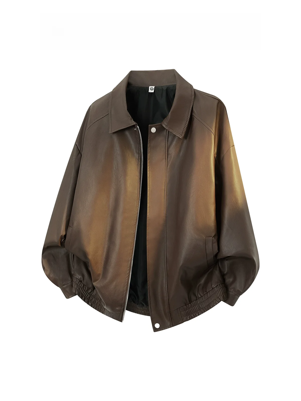 

Wassup ark Casual Leather Jaet Men's Women's Faionable Flip-Collar Windproof Warm Long Sve Zipper Pure Color Coat