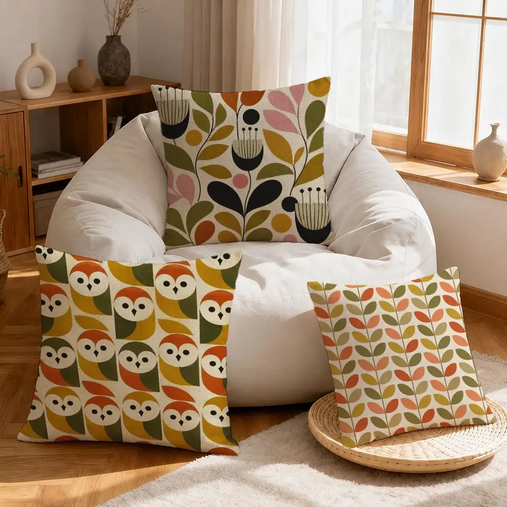 Art Mid-Century Modern Cushion Cover Linen Anti-Mite Antibacterial Cushion Cover Invisible Zipper Sofa Decor