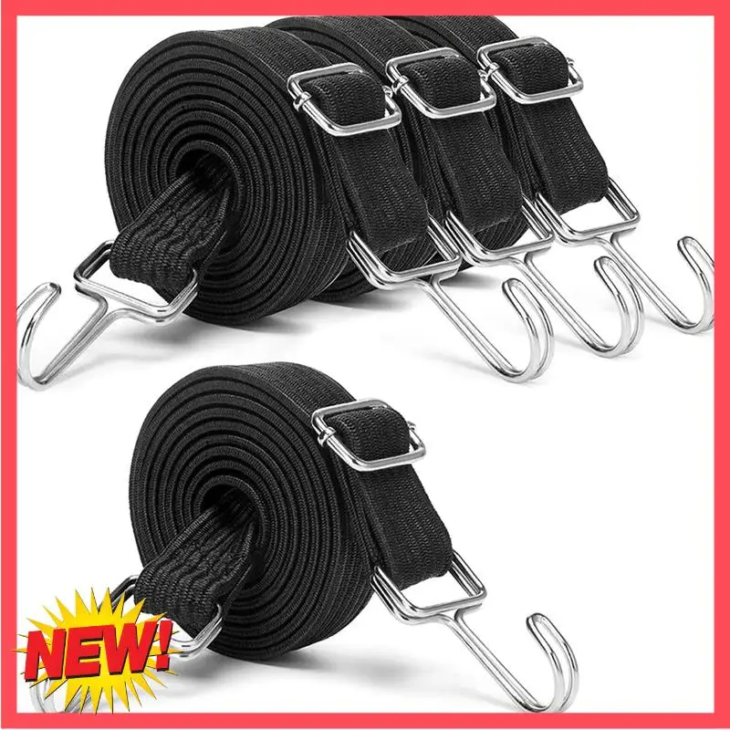 B17C Adjustable Bungee Cords With Hooks Set,2M Long Flat Heavy Duty Elasticity Straps,With Adjustment Metal Buckle (4 Pack)