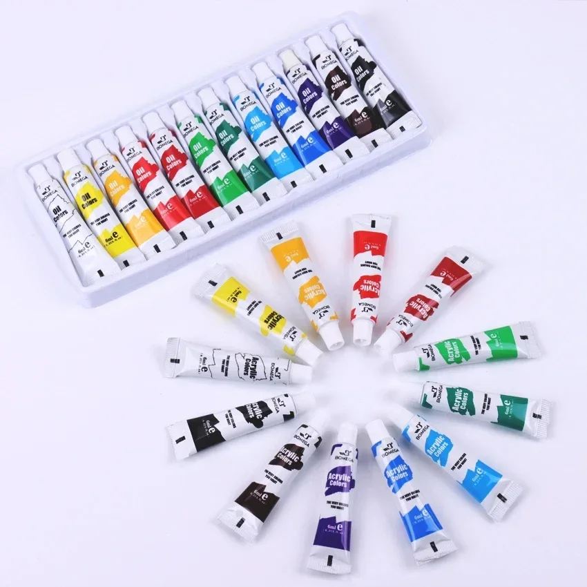 12 Colors Acrylic Paints 6/12 ML Waterproof Professional Acrylic Paint Tube for Wood/Canvas/Fabric Artist Drawing Set