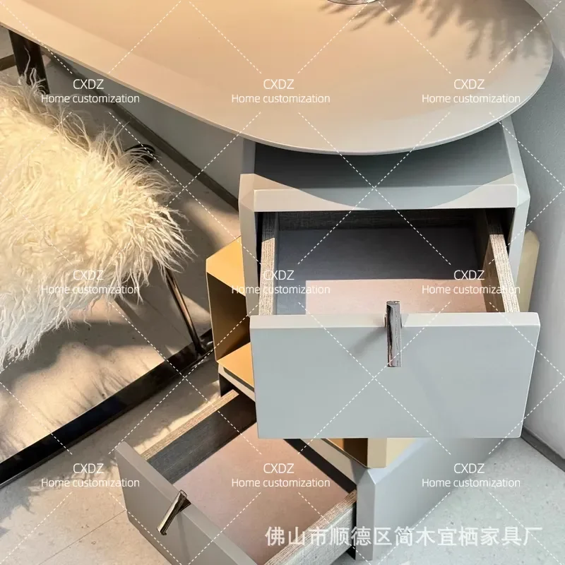 Italian Light Luxury Minimalist Dressing Table with Storage Cabinet Solid Wood Makeup Desk for Bedroom Small Apartment