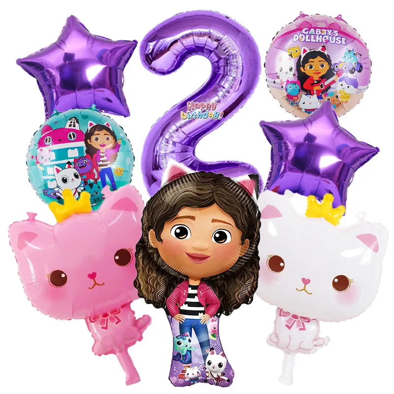 8-delige Gabby's Poppenhuis Set Schattige Engel Kat Folie Ballonnen Anime Verjaardagsparty Cartoon Decoratie Benodigdheden Babyshower Helium Ballonnen