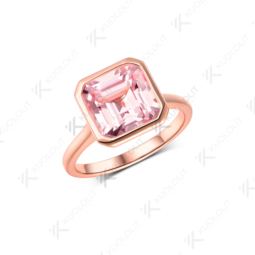 Solid 14K 585 Rose Gold Fine Ring Women 3.5CT Lab Grown Pink Sapphire Asscher Cut, Luxury Wedding Band, Birthday Christmas Gift for Her