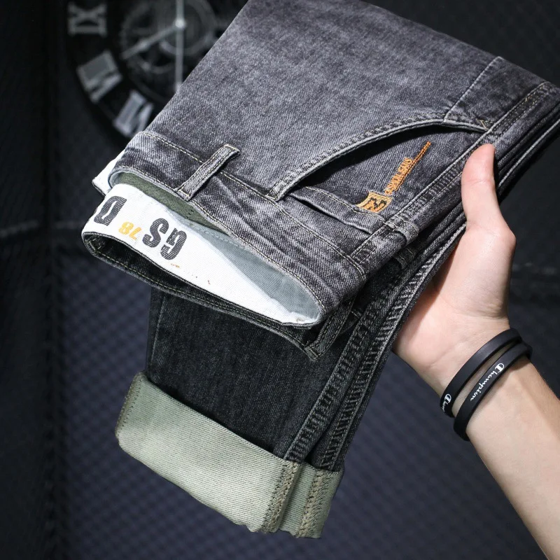 2024 Spring and Summer New Retro Gray Jeans Men's Slim Fit Skinny Korean Style Fashionable Washed All-Matching Stretch Pants Men