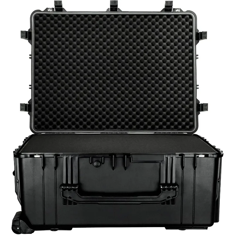790*595*365mm Heavy Duty Loading Plastic Waterproof Protective Equipment Carry Transfer Tool Box with Foam Trolley and Wheels