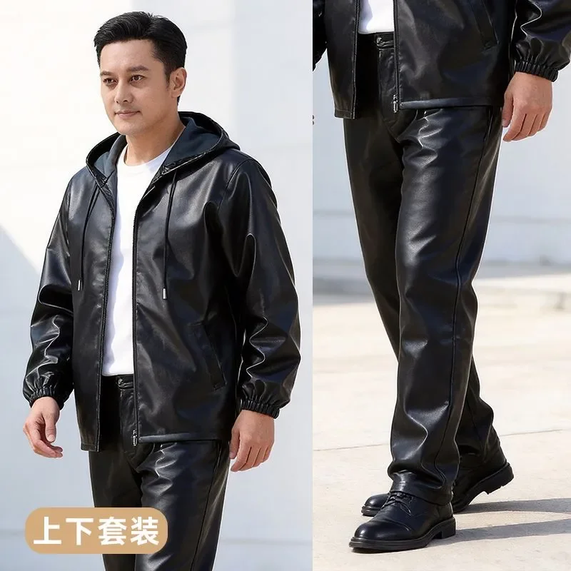 Men Camouflage Windproof Work Suit Hooded Jacket Pants Set Oil Resistant Splash Proof For Work Delivery