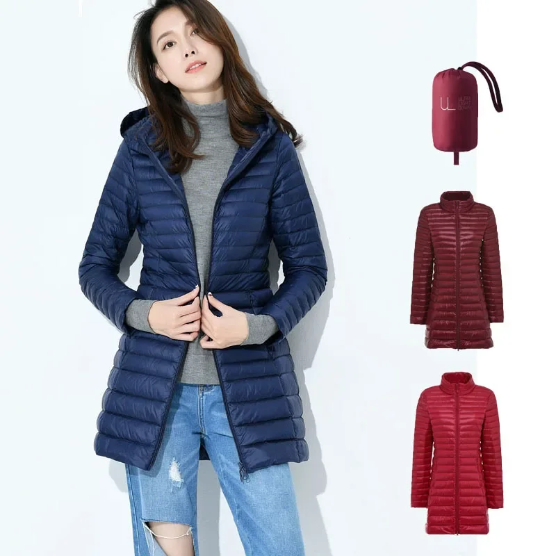 Women Mid Length White Duck Down Puffer Coat Woman Portable Slim Fit Fashion Outerwear JK-070 Winter Lightweight Down Jacket