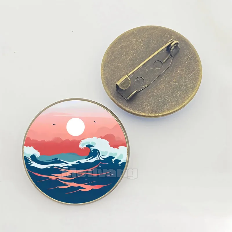 Sunset Coast Brooch Island Scenery Pattern Glass Dome Brooch Wholesale