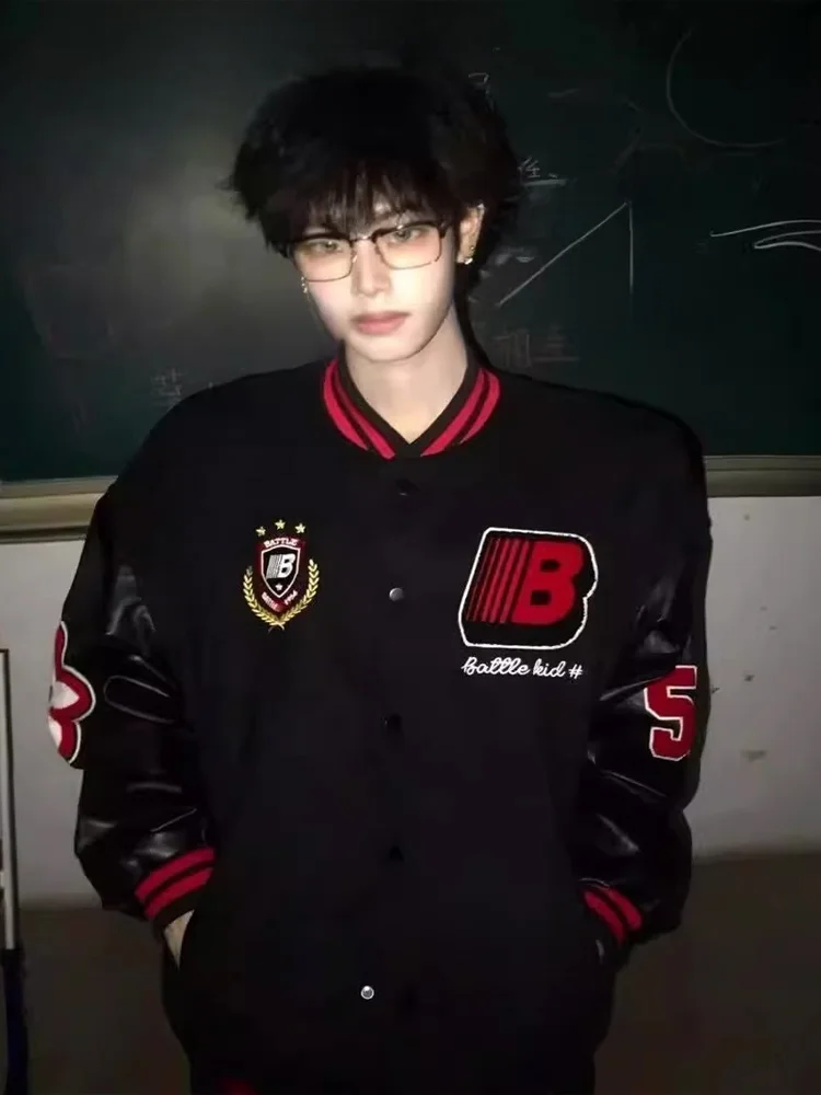 

Cool Haome College Sle Letter Embroidery Print Baseball Jaet Men's Autumn Winter Cleanfit Premium Feel Jaet Coat